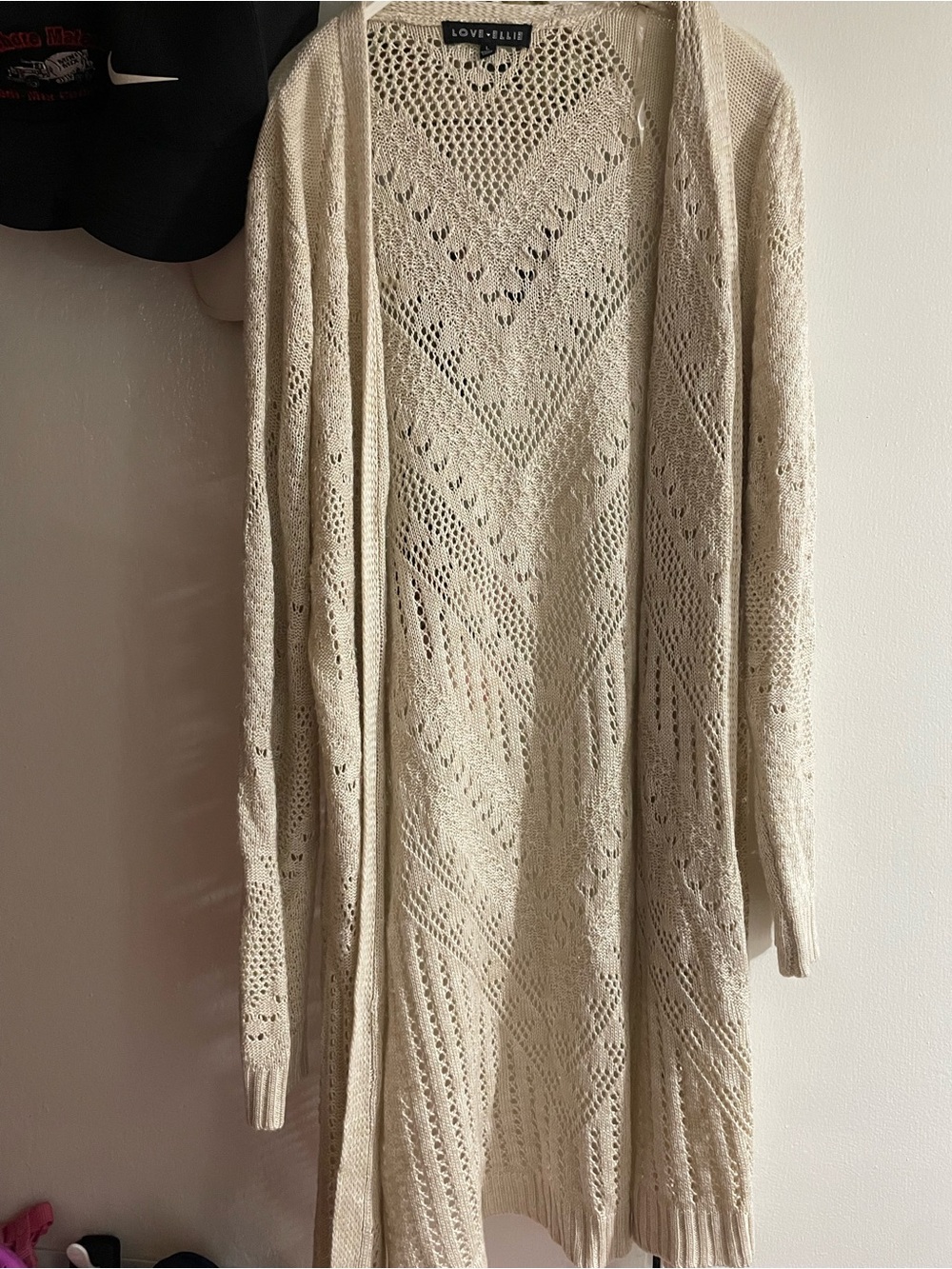 Cream Open-Knit Long Cardigan Sweater